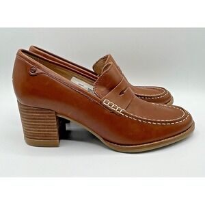 Sperry Seaport Penny Loafer Shoes Tan Leather Heel  Preppy Career Clean girl 9
